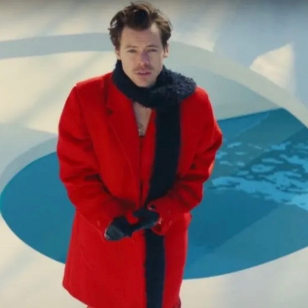 Harry Styles Red Boucle Coat with High Collar / Snap Closure for Tall Women